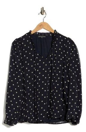Adrianna Papell Ruffle Neck Top in Navy/Ivory Timeless Dot at Nordstrom Rack, Size X-Large
