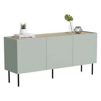 Dmora Aparador Verrone, Aparador De Sal&oacute;n Con Tres Puertas Batientes Y Compartimentos Interiores, Elevado Del Suelo, 150x40 H70 Cm, Verde Y Roble