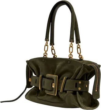 Balmain Womens Anthem Shoulder Bag Green Calfskin
