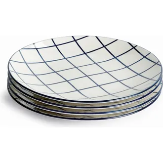 Napa Home & Garden Stria Dark Blue & White Checkered Porcelain Ceramic Set of 4 Plates 8.5 at Nordstrom