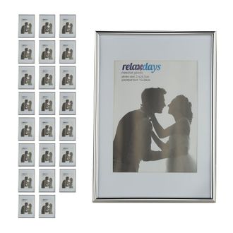 Relaxdays Set 24 Marcos Fotos A4, Cuadro Para L&aacute;minas, Gr&aacute;ficos, Para Pared O Sobremesa, Paspart&uacute; Y Placa De Vidrio, Plata
