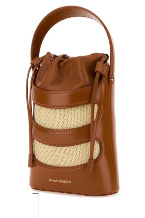 Alexander McQueen Womens Two-Tone Leather And Raffia Mini The Rise Bucket Bag Tannatural Borse A Secchiello