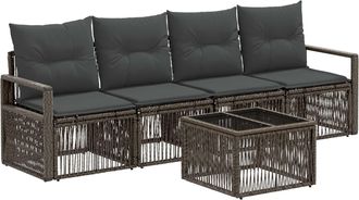 vidaXL Conjunto De Sof&aacute;s De Jard&iacute;n 5 Uds. Gris Rat&aacute;n Sint&eacute;tico Vidaxl