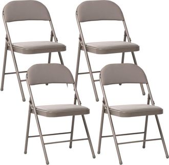Beliani Set of 4 Folding Chairs Taupe Metal Taupe Frame Padded PU Fabric Seat and Backrest Fold Out Seats SHASTA