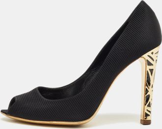 Sergio Rossi Black Fabric Peep Toe Pumps