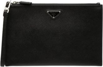 Prada Pre-owned Saffiano Leren Clutch - Dames - Vintage Clutch - Zwart - ONE Size - Leer - Vintage