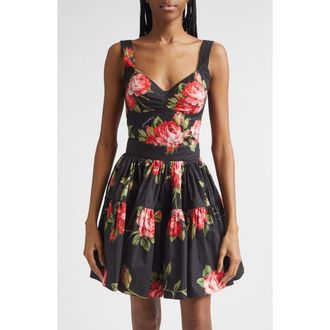 Dolce & Gabbana Rose Bouquet Bustier Top in Bouquet Rose F.nero at Nordstrom, Size 10 Us