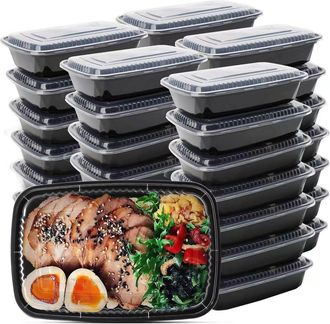 OEM Juego De 50 Loncheras Reutilizables, Aptas Para Alimentos, Con Tapa, Para Microondas, Congelador Y Lavavajillas, 21,5 &times; 14,5 &times; 5,8 Cm (largo &times; Ancho &times;