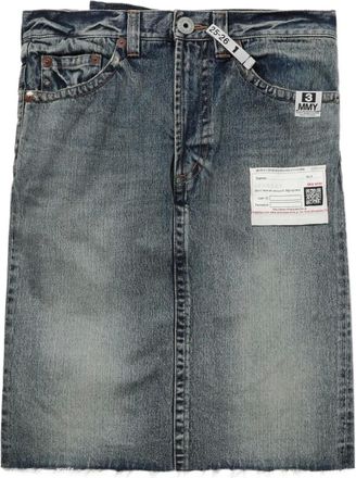 Miharayasuhiro Denim straight rok met franje - Blauw