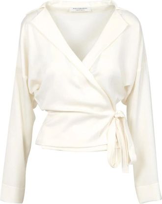 Philosophy di Lorenzo Serafini Satin V-Neck Blouse Ivory - Dames - Blouses - Beige - S - Satijn - Overhemden