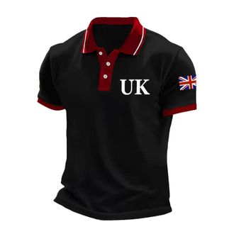 Generic Mens Union Jack Polo Shirts UK Great Britain Bunting Flags Print Short Sleeve Collared Button Down Golf Shirt Summer Casual Plus Size Quick Dry Englan