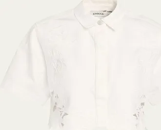 SIMKHAI Albaine Embroidered Denim Crop Top