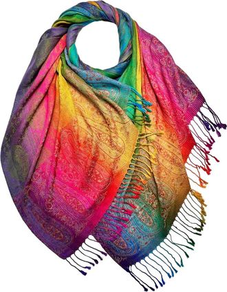 GlamLondon Rainbow Multi-colour Pashmina Colourful Paisley/roses/Patches/Peacock Feather Soft Shawl (Rainbow-Colourful-Pai STYL4)