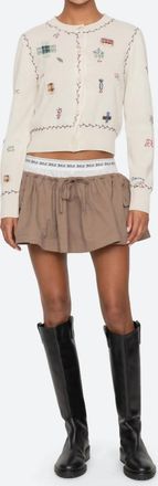 Sea New York Claira Embroidered Knit Cardigan In Cream