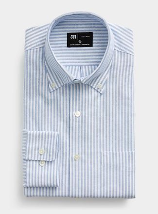 Le 31 Mens Blue-stripe Oxford shirt Standard fit