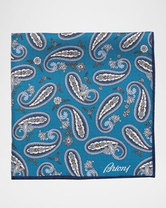 Brioni Men & apos;s Hand-Rolled Paisley Silk Pocket Square