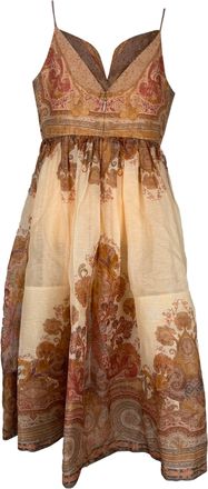 Zimmermann Illustration Draped Midi Dress in Multicolor Linen