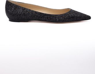 Jimmy Choo London Black Coarse Glitter Fabric Alina Ballet Womens Flat