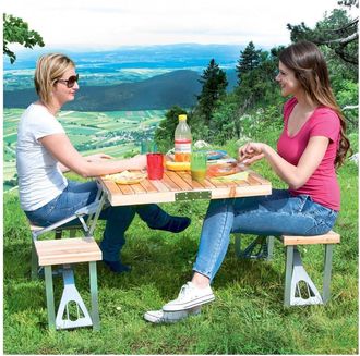 Trade Shop Trade Shop - Set Tavolo Tavolino Pieghevole Pic Nic Campeggio Alluminio Con 4 Sgabelli Legno
