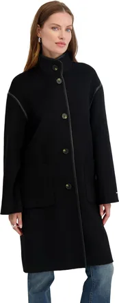 Elie Tahari Womens Single Breasted Soft Wool Topper Coat with PU Trim, Black