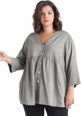 BLACK TAPE +Size Button-Front Tunic Top