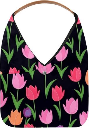 Generic Tulip Pink Pattern Reusable Lightweight Grocery Bags - Foldable Into Compact Pouch, Washable & Sturdy, Multipurpose for Shopping and Travel