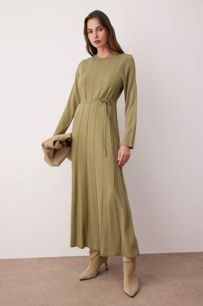 Trendyol Modest Dames Kaki Effen Maxi Lang Casual A-lijn Modest Jurken