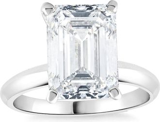 Pompeii3 4.01Ct Emerald Cut Certified Diamond Engagement Ring 14k White Gold Lab Grown