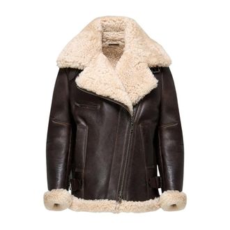 VSP Vsp, Jassen, Dames, Bruin, M, Leer, Antonella Shearling Coat