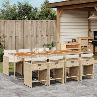 vidaXL Set Comedor De Jard&iacute;n 9 Pzas Con Cojines Rat&aacute;n Sint&eacute;tico Beige Vidaxl