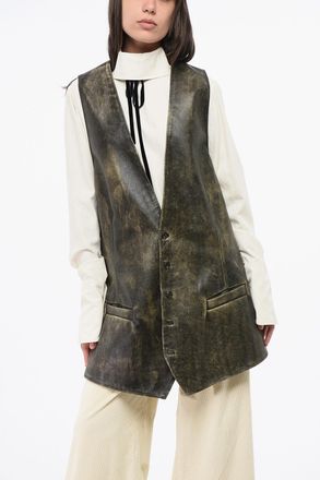 Maison Margiela MM6 Maxi Leather Gilet with V-Neck Maison Margiela