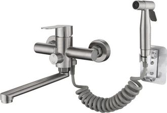 Elle Grifo Mezclador De Cocina Mural Para Fregadero Con Pistola Rociadora Y 2 Tipos De Chorro De Agua, Giro De 360&deg;, Acero Inoxidable Cepillado