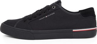 Tommy Hilfiger Mens Core Corporate Canvas Low Top Vulcanised Trainers, Black (Black), 6.5