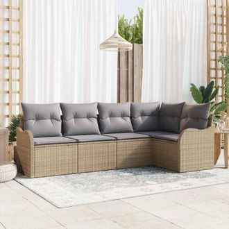 vidaXL Vidaxl - Conjunto De Sof&aacute; De Jard&iacute;n Con Coj&iacute;n 5 Pcs Beige Polirat&aacute;n