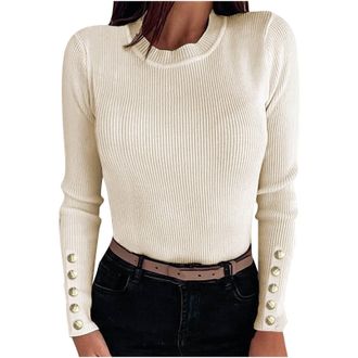 Generic Womens Jumpers Knitted Sweater Lightweight Long Sleeve Crew Neck Jumpers Ladies Jumpers Slim Fit Shirts Knitwear Plain Skinny Pullover Tops Blouse Ele