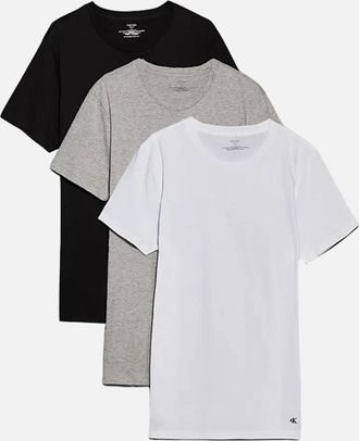 Calvin Klein Mens 3-Pack Hem Logo Crew-Neck T-Shirts, Black/White/Grey - Size: 36