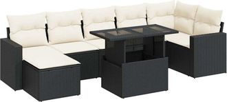 vidaXL Set De Sof&aacute;s De Jard&iacute;n Y Cojines 8 Piezas Rat&aacute;n Sint&eacute;tico Negro Vidaxl