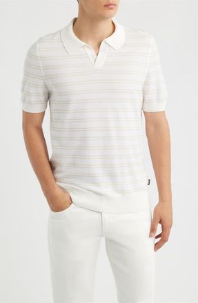 BOSS H-Narciso Stripe Johnny Collar Polo in White at Nordstrom, Size Xx-Large