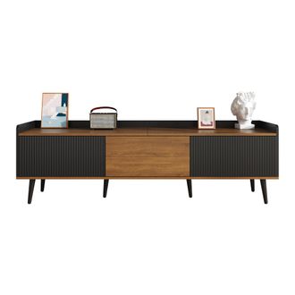 STILVORA Mueble De Tv Con 3 Puertas Y Borde Superior Elevado, Puertas Estriadas, Estilo Moderno, 160&times;39&times;49,5 Cm, En Mdf, Negro Natural