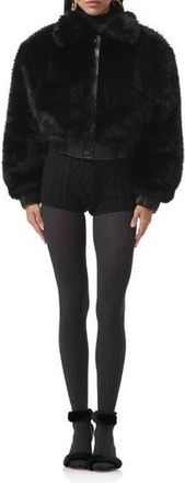 AFRM Adelaide Faux Fur Crop Coat in Noir at Nordstrom Rack, Size X-Small