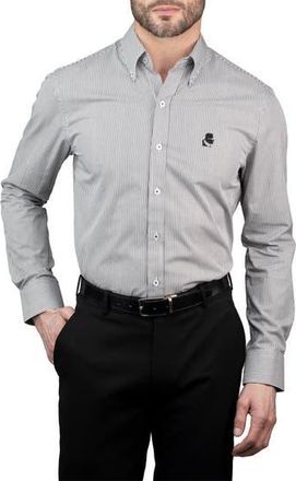 Karl Lagerfeld Trim Fit Stripe Cotton Dress Shirt in Black White at Nordstrom Rack, Size 15.5