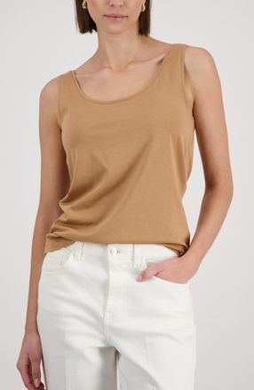 Monari Tanktop MONARI Top Basic, Damen, Gr. 38, biscotti, Web, Obermaterial: 95% Baumwolle, 5% Elasthan, unifarben, regular fit taillenbedeckt, tiefer Rundha