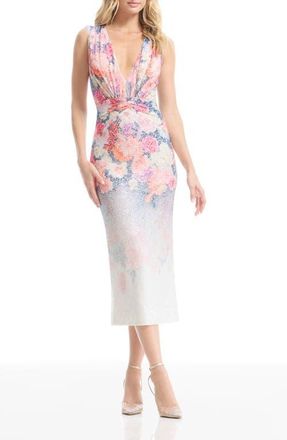 Dress The Population Gretchen Sequin Floral Cocktail Midi Dress in White Multi at Nordstrom, Size Xx-Large