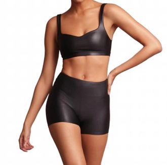 Heroine Sport Marie Metallic Sweetheart Sports Bra In Onyx