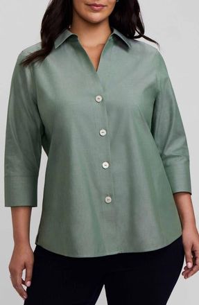 Foxcroft Paityn Non-Iron Button-Up Shirt in Soft Olive Green at Nordstrom, Size 24W