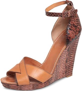 Tory Burch Sandali in pelle con zeppa 130mm Pre-owned - Marrone