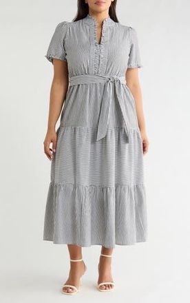 London Times Tiered Maxi Dress in Black/White at Nordstrom Rack, Size 16W