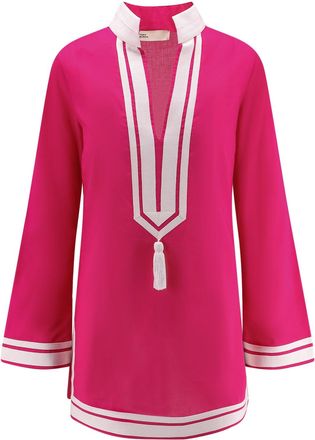 Tory Burch Cotton Short Dress With Contrasting Profiles-Donna