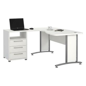 Dmora Dmora - Escritorio Estong, Escritorio Multiusos, Mesa De Oficina Para Pc, El Plan De Trabajo, 159x150 H75 Cm, Blanco Y Gris