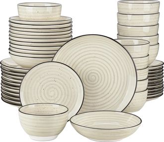 OEM Juego De Vajilla De Cer&aacute;mica Color Beige, Disponible En 24 O 48 Piezas, Con Elegante Dise&ntilde;o En Espiral